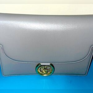 Textured Calfskin Medium Torchon GG Ring Shoulder Bag Grey